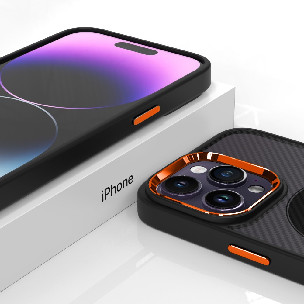 Husa Carbon Magnetica TelProtect pentru Iphone 15 Negru-Portocaliu - 1 | YEO